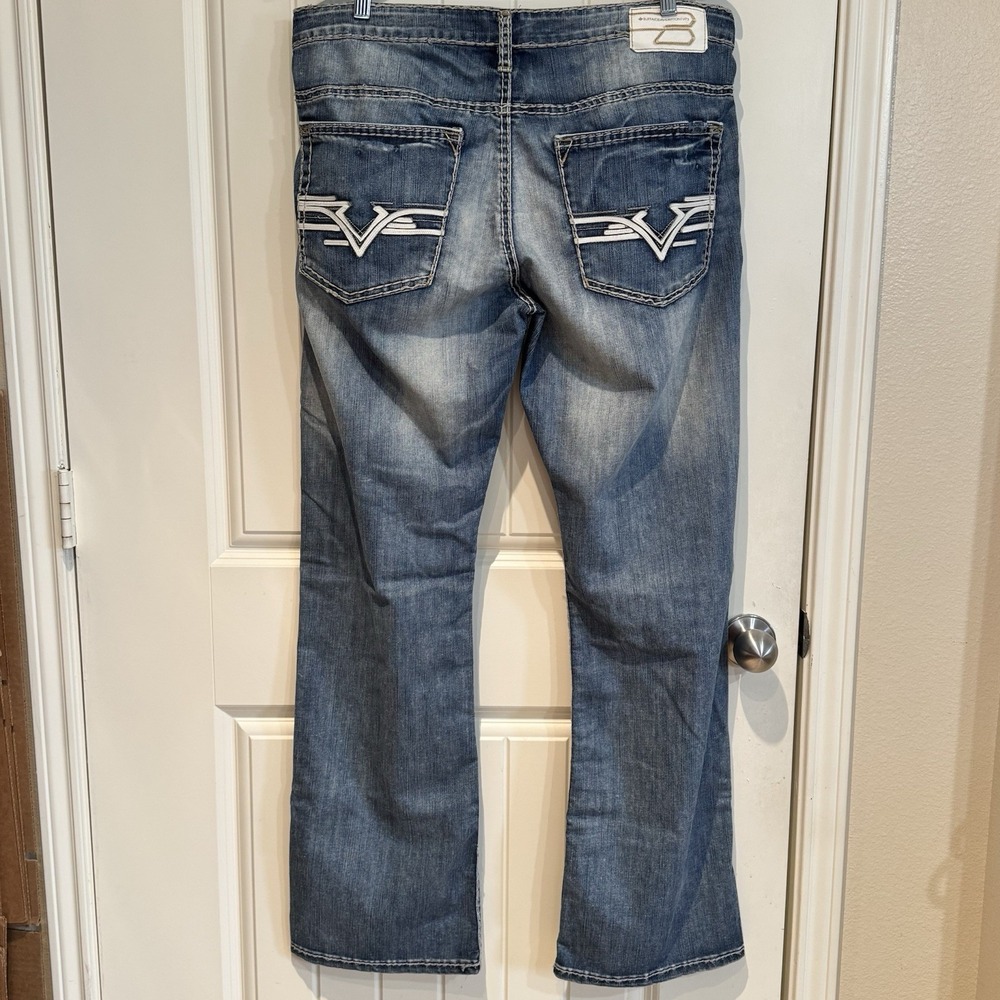 Buffalo David Bitton Dorick Straight Jeans Men 34x32 Blue Stretch Denim Buckle‎